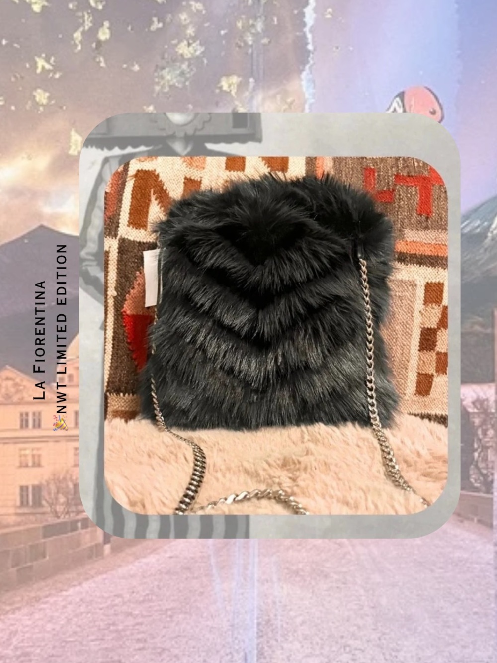 🎉La Fiorentina Dark Gray Faux Fur Cross Body Bag